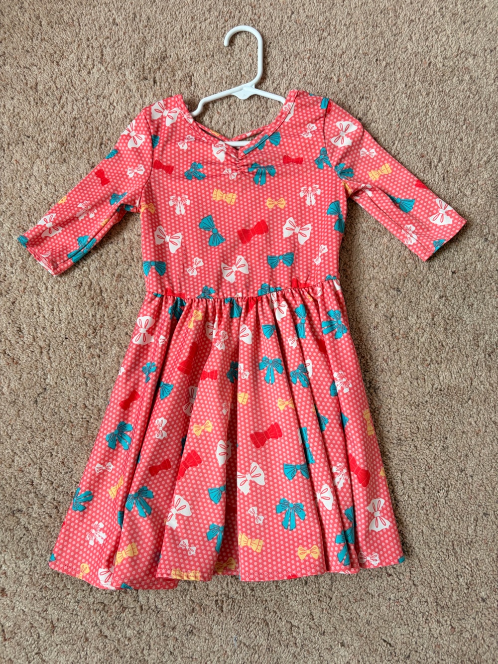 Dot Dot Smile 3/4 Pink Bow-Print Fit & Flare Twirl Dress